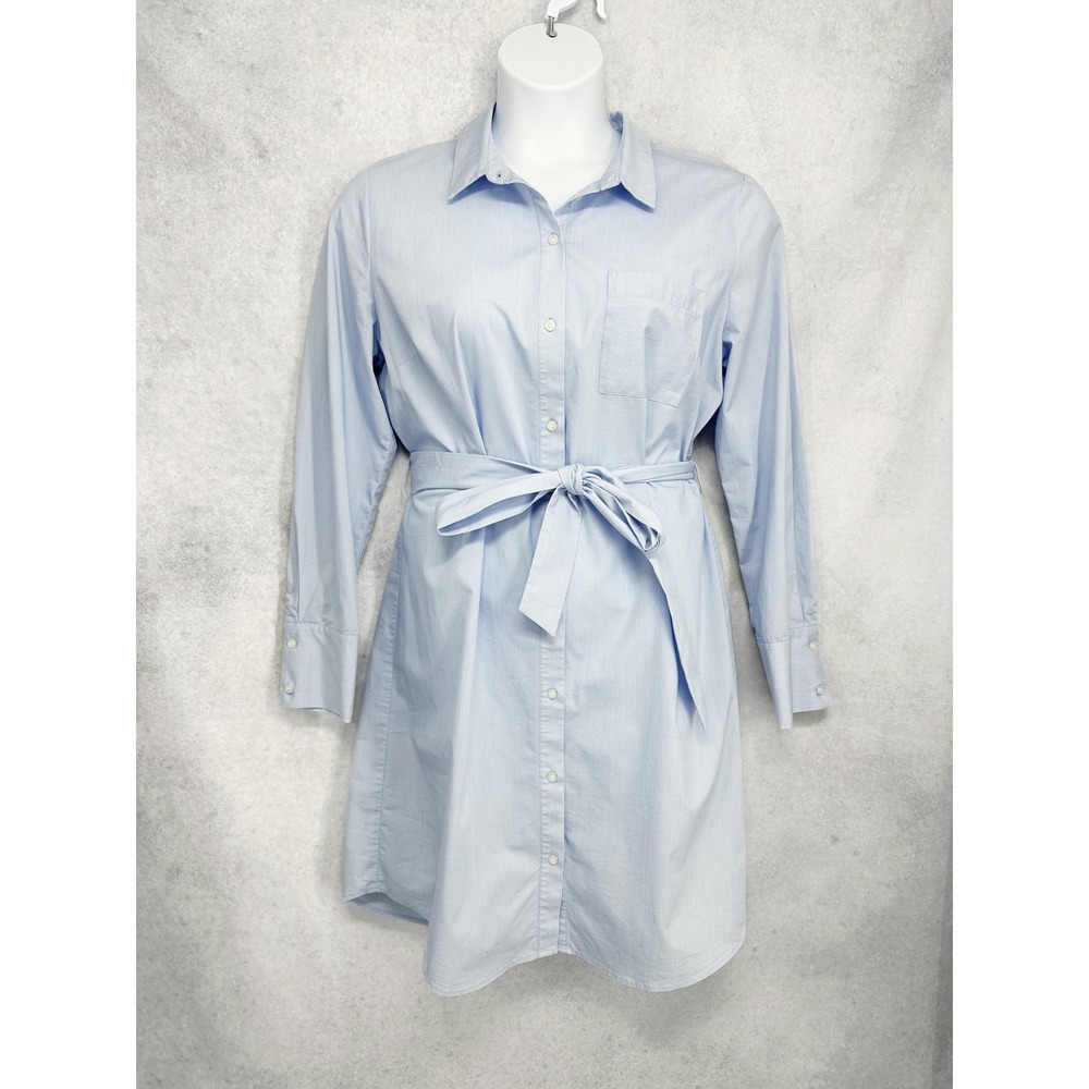 Halogen Light Blue Long Sleeve Button Down Shirt Dress with Belt Plus Size 1X